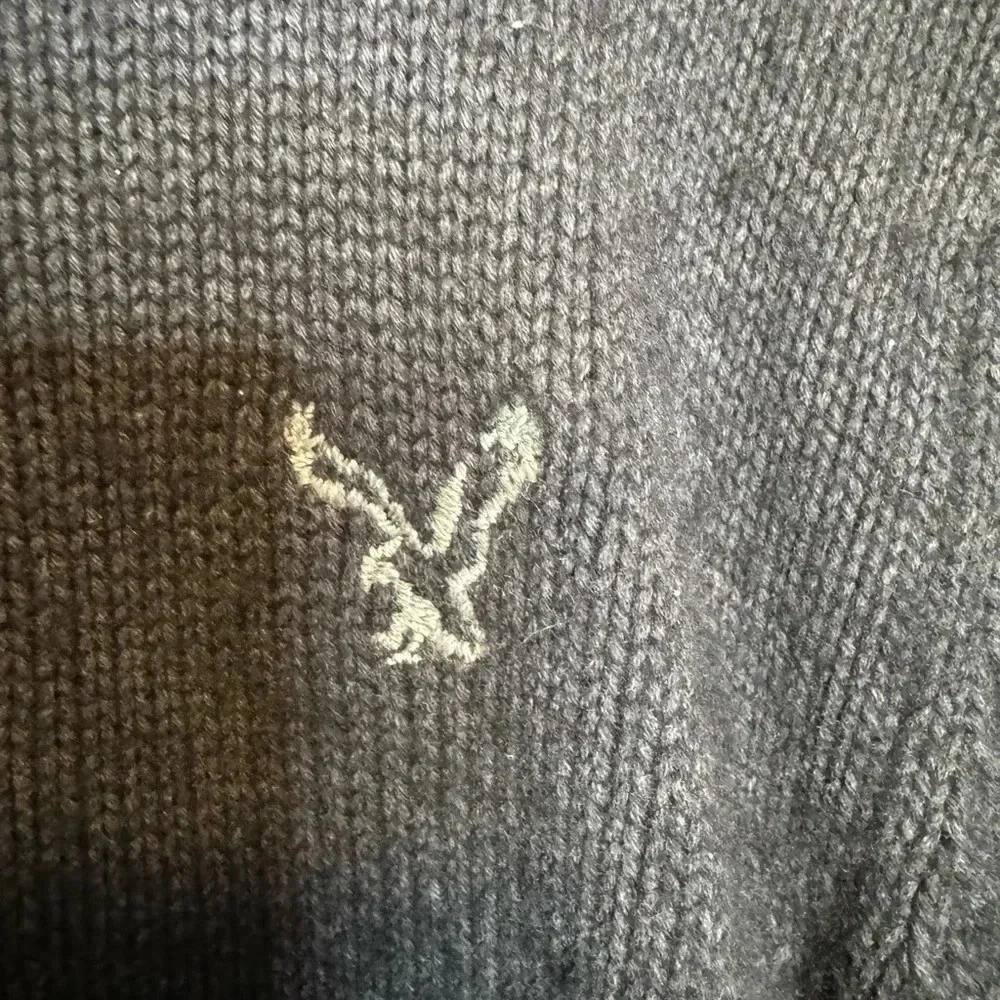 American Eagle Men’s Wool Blend Full Zip Sweater Large Black Pockets‎